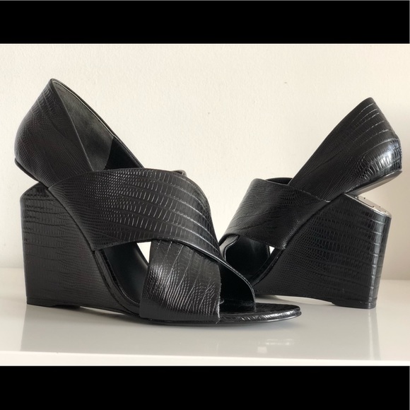 Alexander Wang Shoes - ALEXANDER WANG BLACK IDA LIZARD EMBOSSED LEATHER